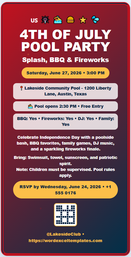 4th of July Pool Party Flyer