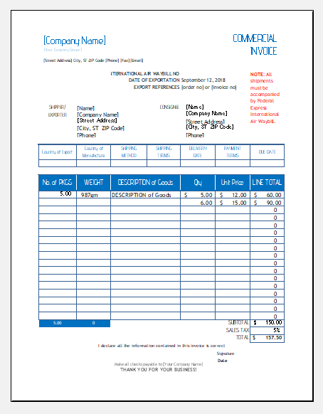 Freight invoice template