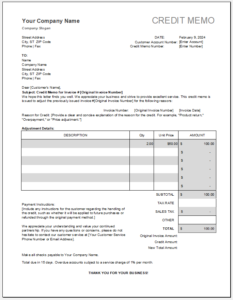 Credit Memo Template