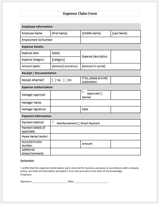 Expense Claim Form