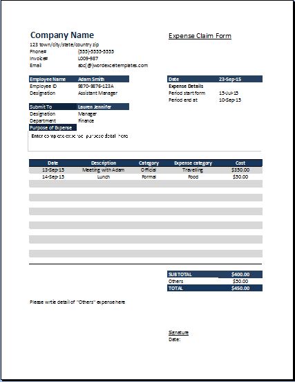 Employee Reimbursement Form Template from www.wordexceltemplates.com