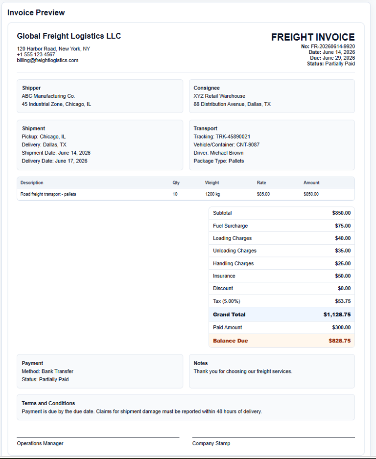Freight Invoice Generator