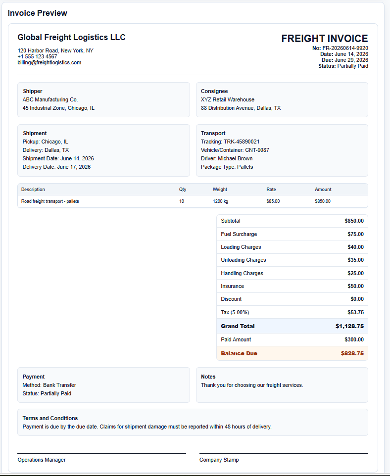 Freight Invoice Generator
