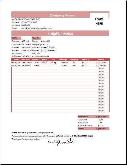 Freight Invoice Template