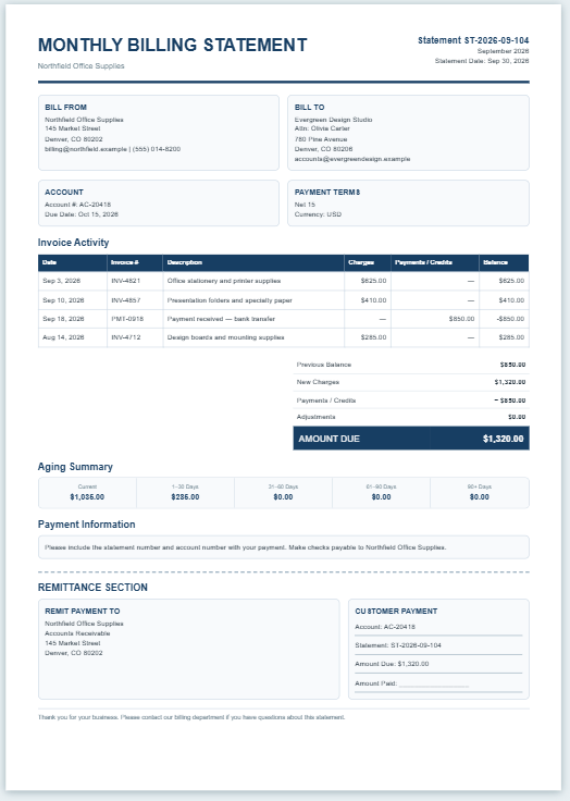 Monthly Billing Statement Template