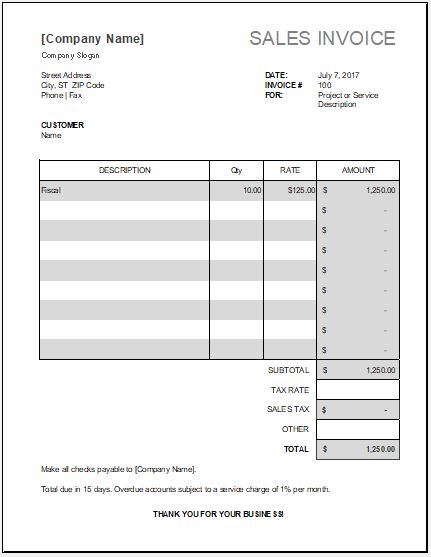 Ms Excel Sales Invoice Template Word And Excel Templates