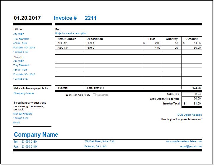 Service invoice template