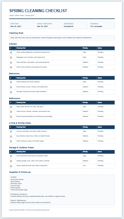 Spring Cleaning Checklist Template