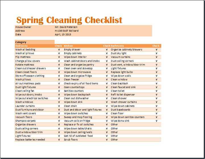 Spring Cleaning Checklist Template