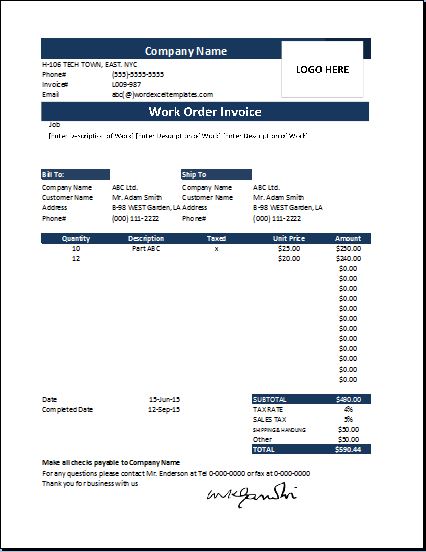 Excel Work Order Template from www.wordexceltemplates.com