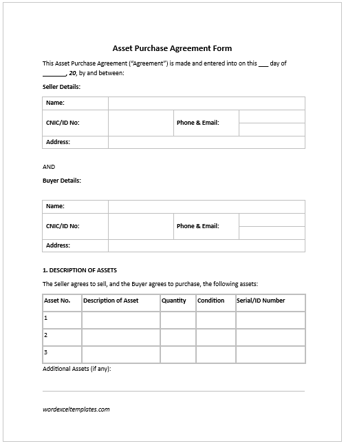 Asset Purchase Agreement Form