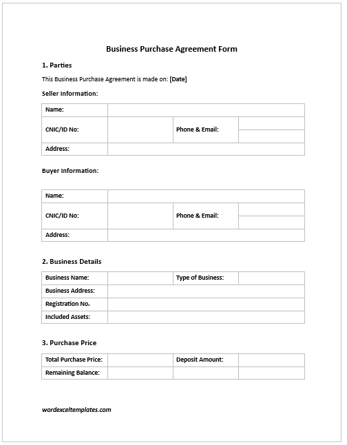Business Purchase Agreement Form