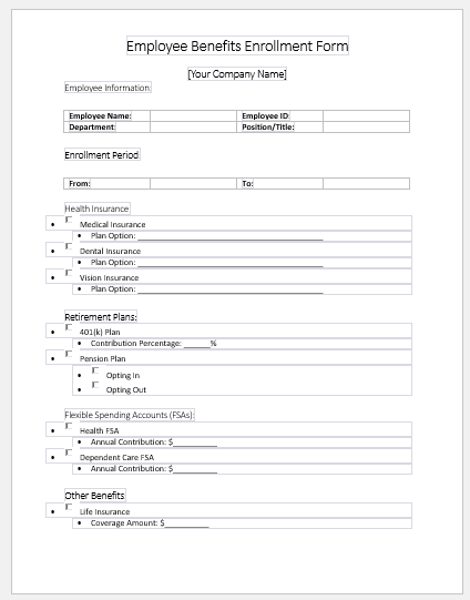 Employee Benefits Enrollment Form