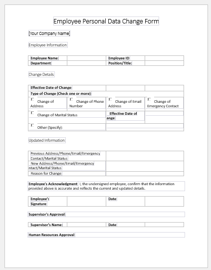 Employee Personal Data Change Form