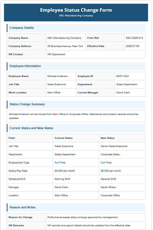 Employee Status Change Form