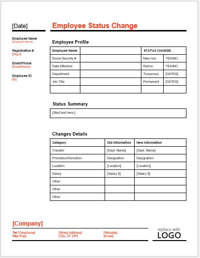 Employee Status Change Form