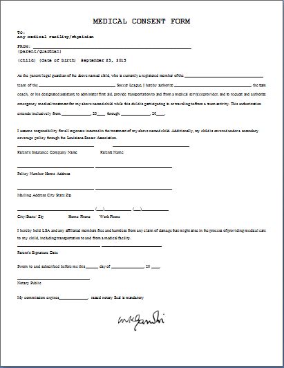 Medical Permission Letter From Parents from www.wordexceltemplates.com