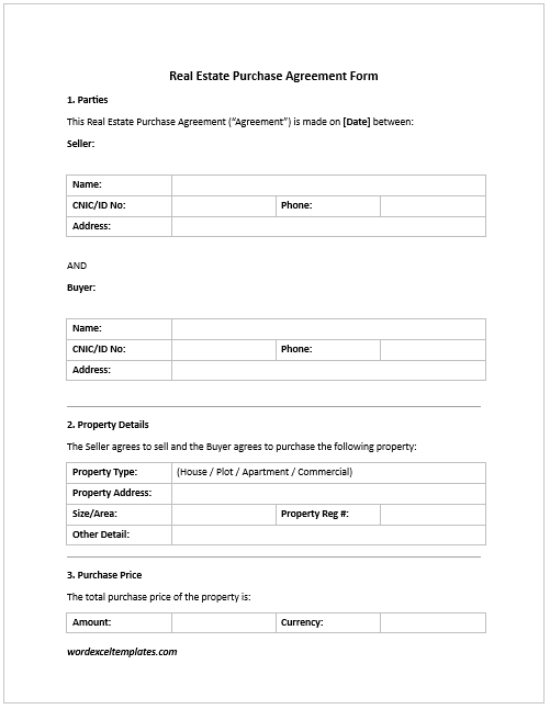 Real Estate Purchase Agreement Form
