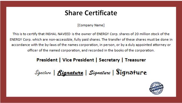 Business Share Certificate Template