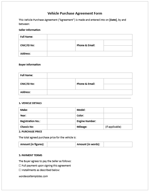 Vehicle Purchase Agreement Form