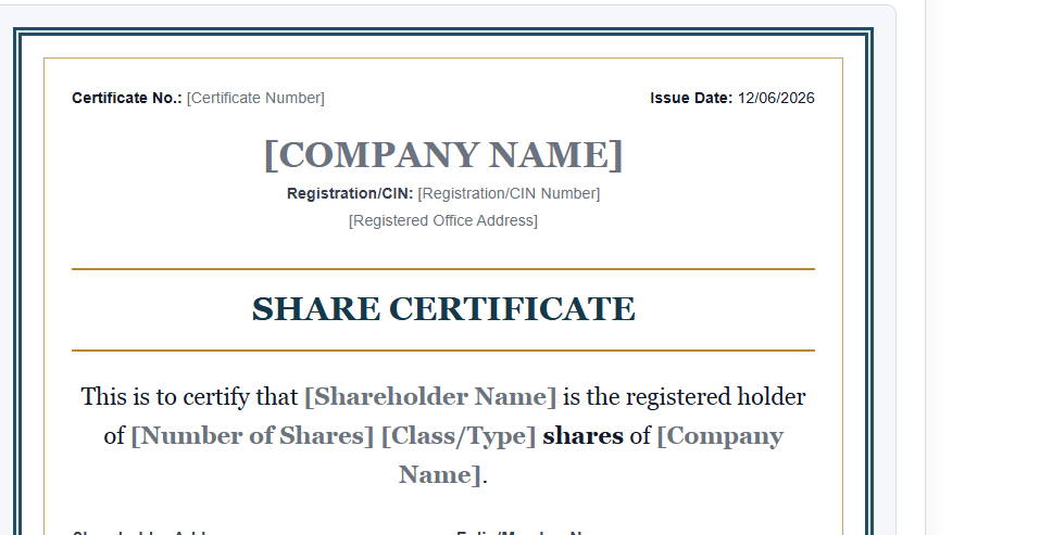 Share Certificate Template