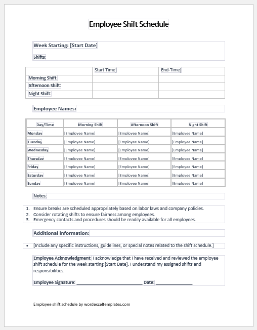 Employee Shift Schedule