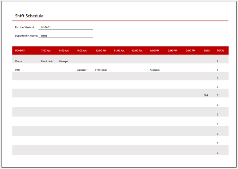 Employee Shift Schedule Template for Word | Download File