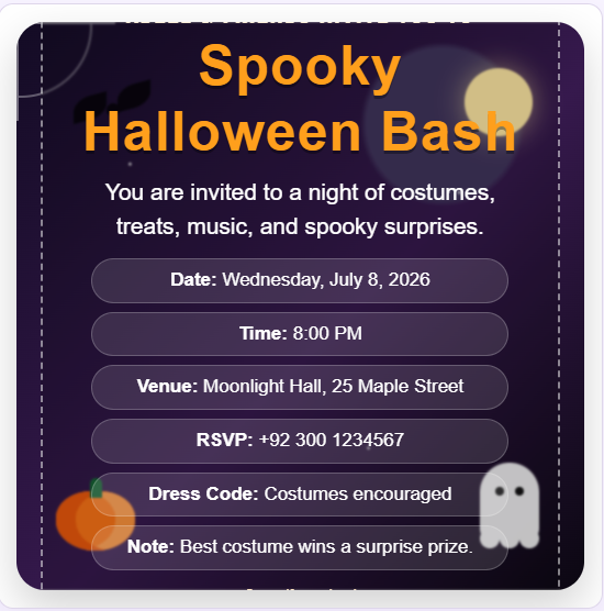 Halloween party invitation card