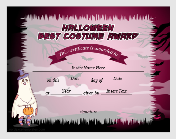 Halloween best costume award certificate