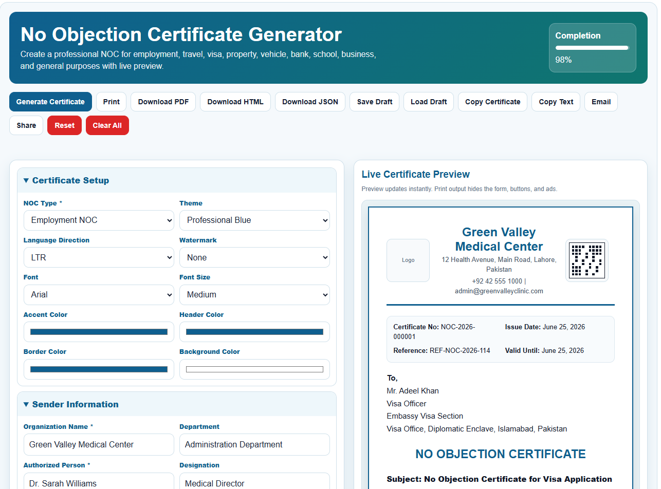 No Objection Certificate Generator