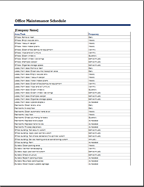 Machine Maintenance Chart