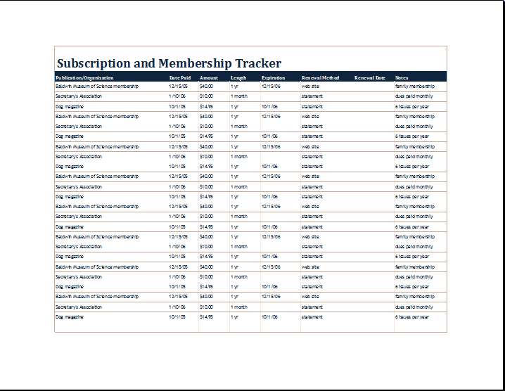 Subscription and Membership Tracker