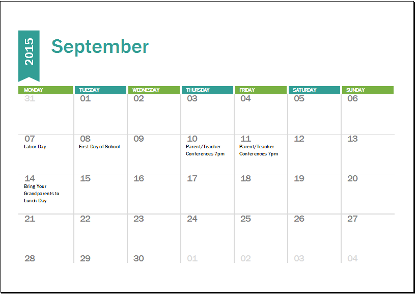 Academic Calendar Template 2015-2016