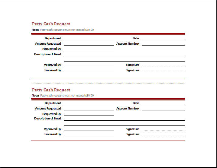 Petty cash request slip