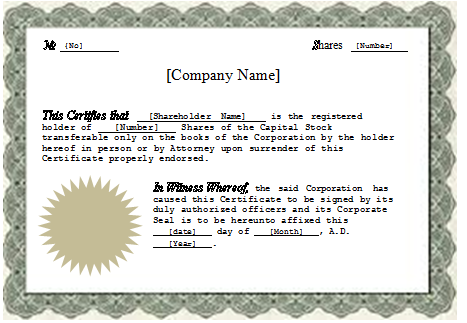 Free Certificate of Stock Template - Corporate Stock Certificates