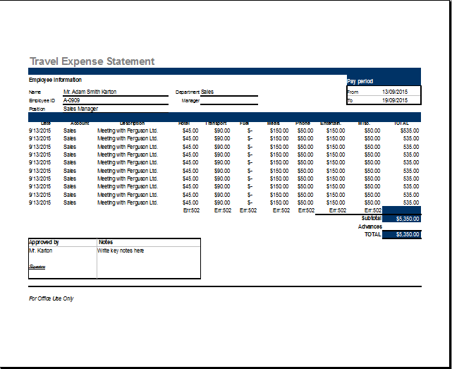 MS Excel Travel Expense Report Template Word & Excel Templates