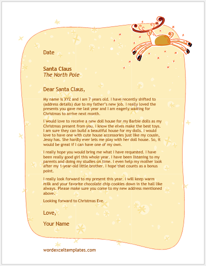 Letter to Santa for gift