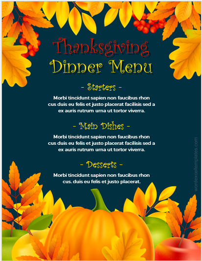 MS Word Thanksgiving Dinner Menu Sheet Templates | Download