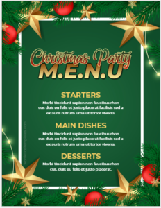 Christmas party menu sheet template