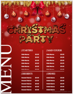 Christmas party menu sheet template