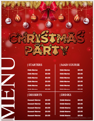 Christmas party menu sheet template