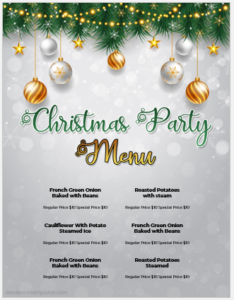 Christmas party menu sheet template