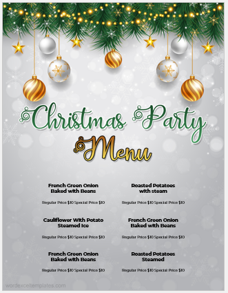 Christmas party menu sheet template