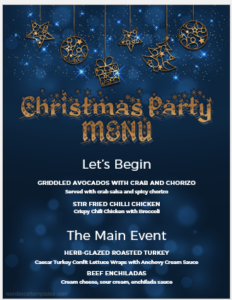 Christmas party menu sheet template