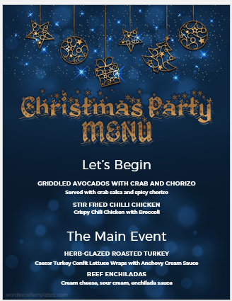 Christmas party menu sheet template