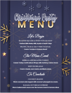 Christmas party menu sheet template