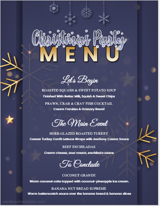 Christmas party menu sheet template