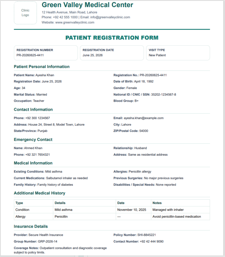 Patient Registration Form Template