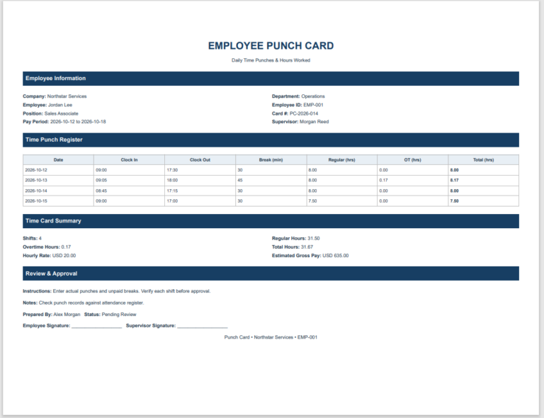Punch Card Template