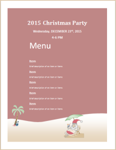 Christmas party menu sheet template